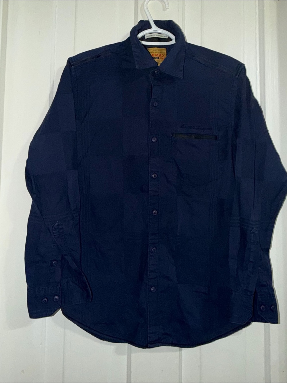 Men's size medium Navy Button-Up Dress Shirt Lemax JNS sport fit‎